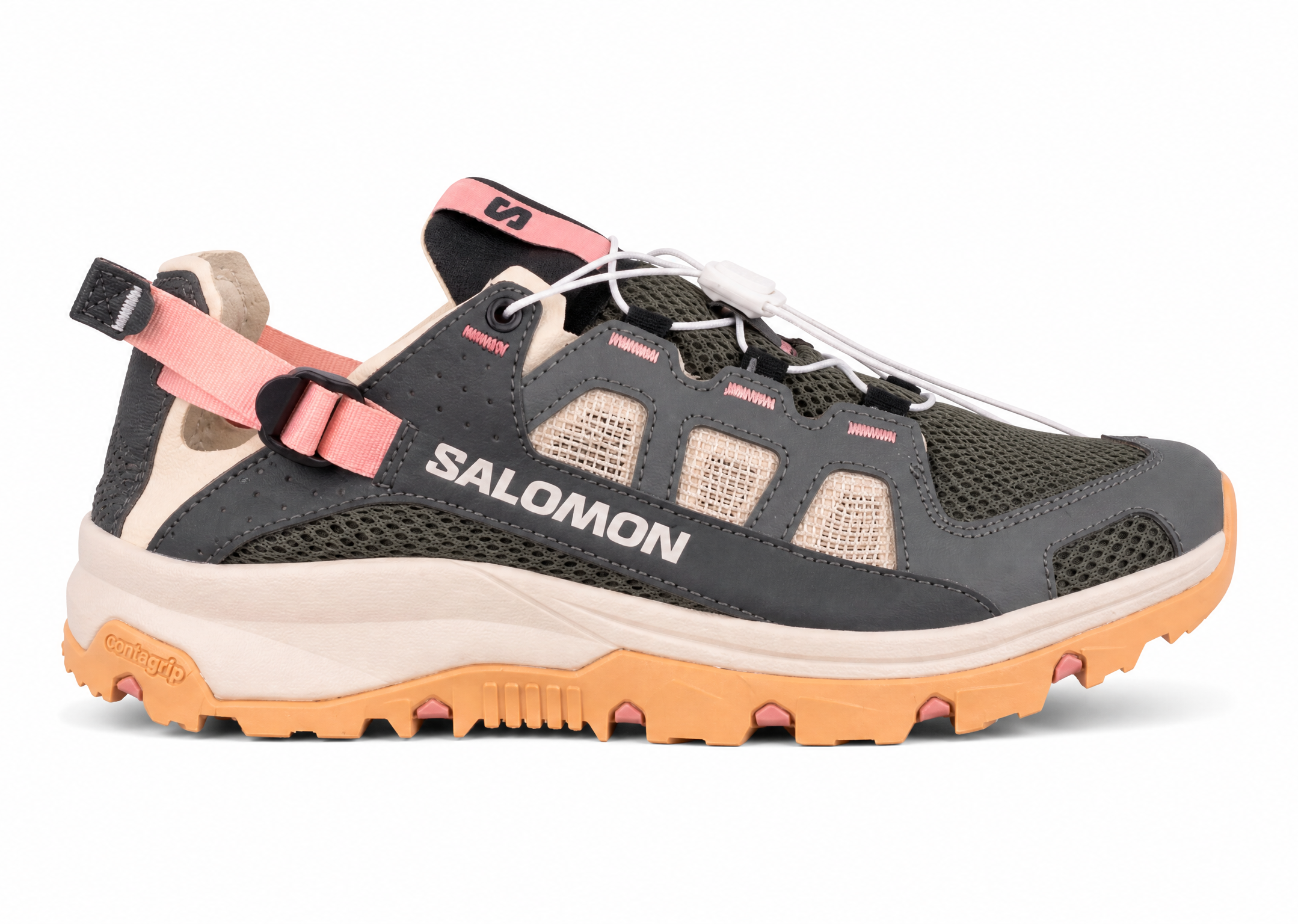 Salomon solamphibian greyolive greenpink river tracing sneakers L47750800