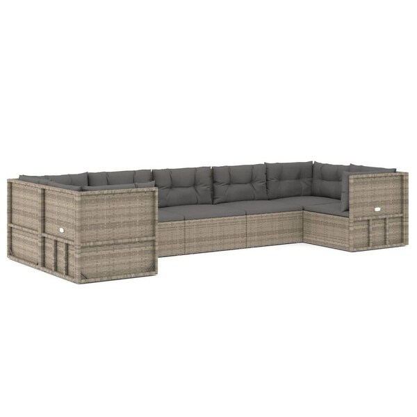 vidaXL 7 Piece Patio Lounge Set with Cushions Gray Poly Rattan