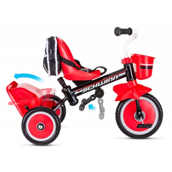 Easy-Steer Tricycle with Push/Steer Handle, ages 2 – 4, red & white, toddler bike