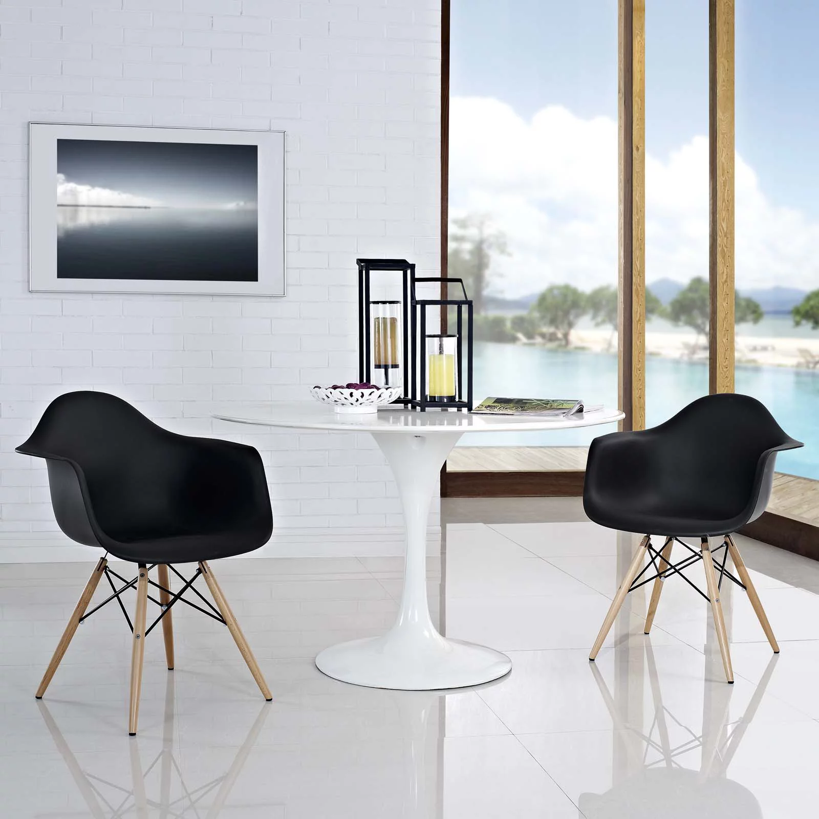Modway Pyramid Dining Armchair Set of 2 in Black