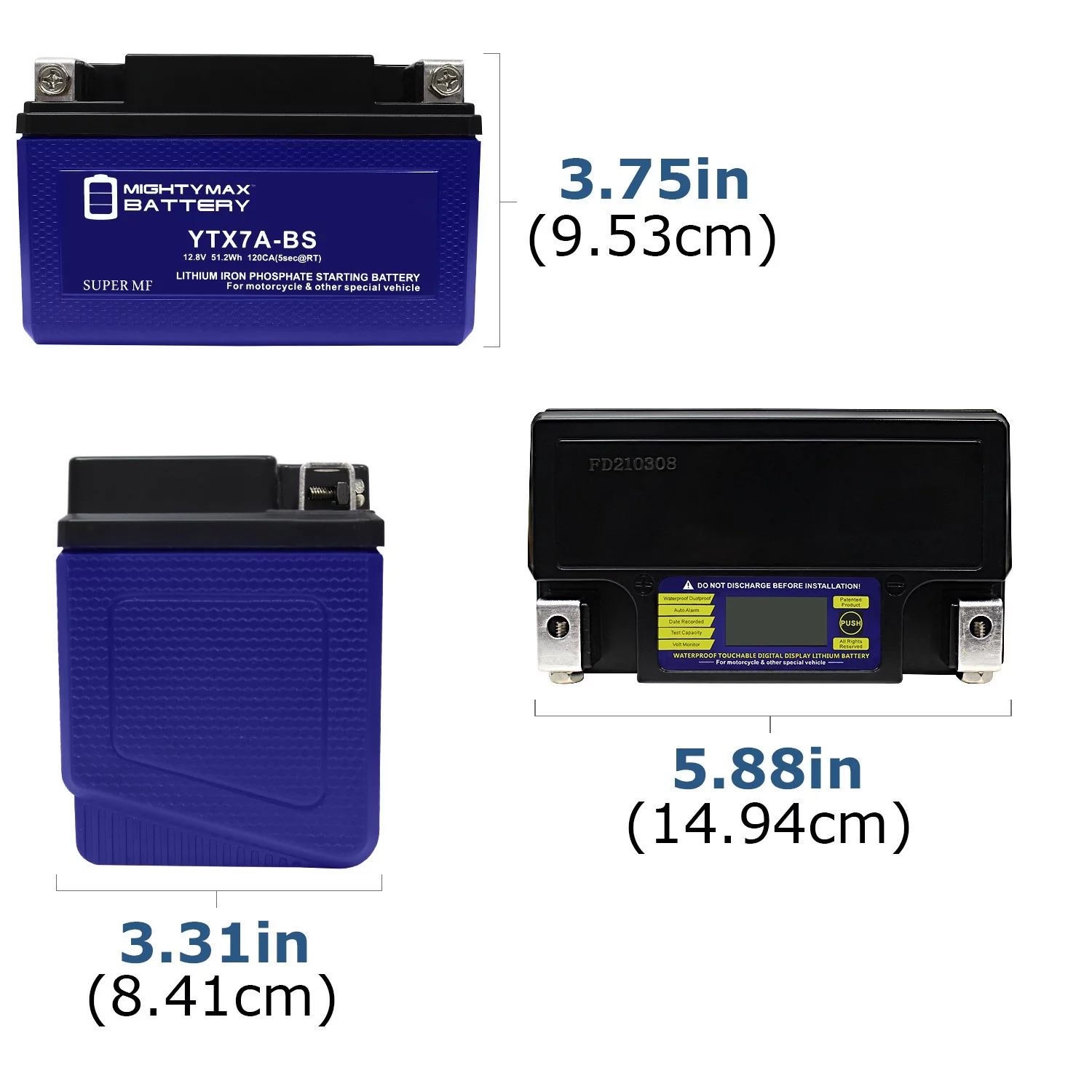 YTX7A-BS Lithium Replacement Battery Compatible with Go-Kart Exide 7A-BS - 8 Pack