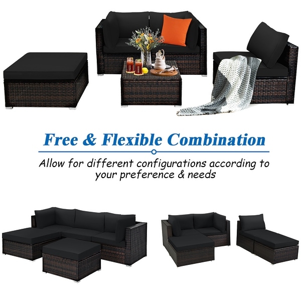 Costway 5PCS Patio Rattan Furniture Set Sectional Conversation Set
