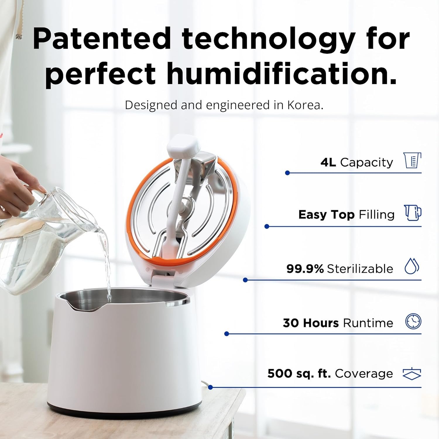 4L Stainless Steel Ultrasonic Humidifier Whisper-Quiet 500sq.ft Coverage
