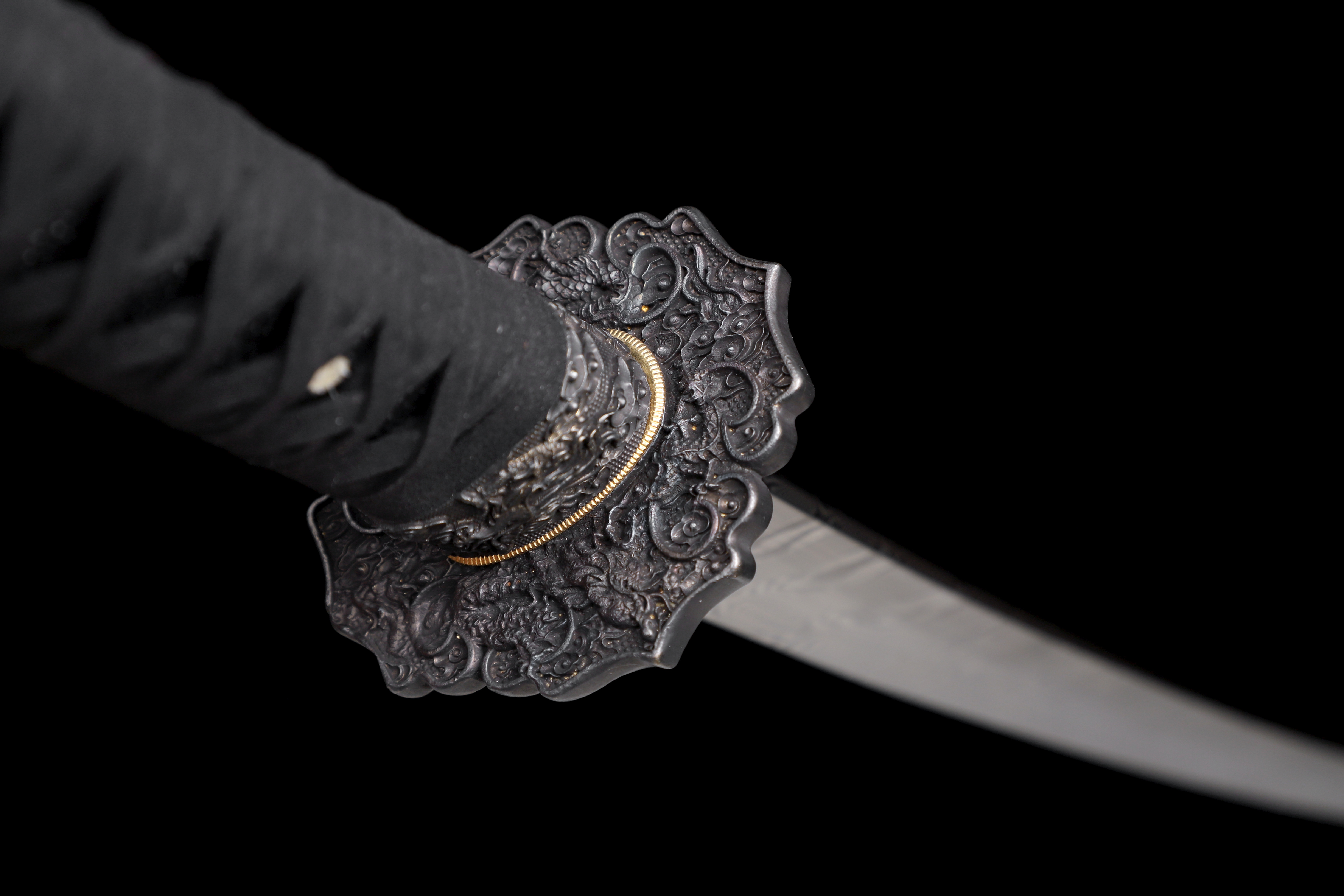 Handmade Katana Damascus Twisted Steel Silver Dragon Kozuka Kogai