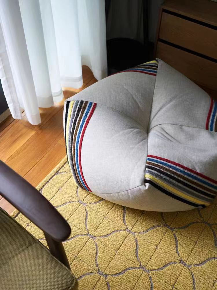 CH046 - Dimpled Ottoman Linen Solid Color Embroidered Rainbow Pouf Lazy Sofa Footstool