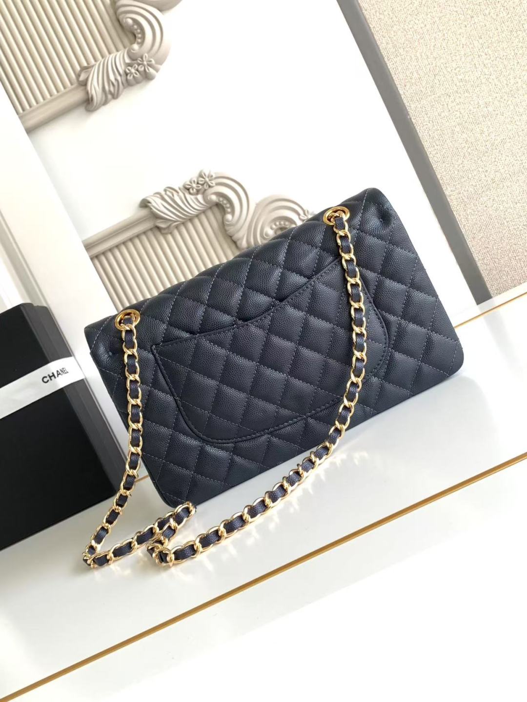Chanel Classic Flap Bag 25 cm Navy Blue Gold-Tone Hardware A01112