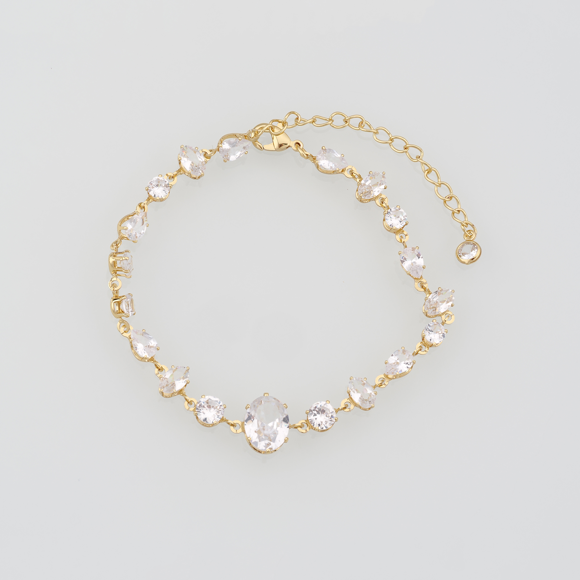 18K Gold Filled Oval Bracelet,Zircon Bracelet,Oval Stone Bracelet,Adjustable Bracelet,Gift For Her