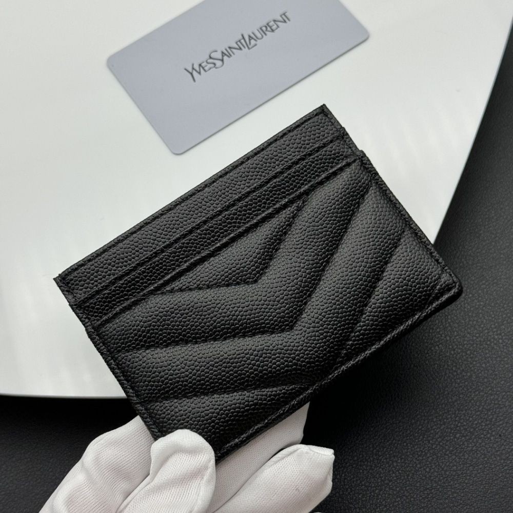 Saint Laurent Wallet Chevron And Logo Card Holders Black 3.9 Inches