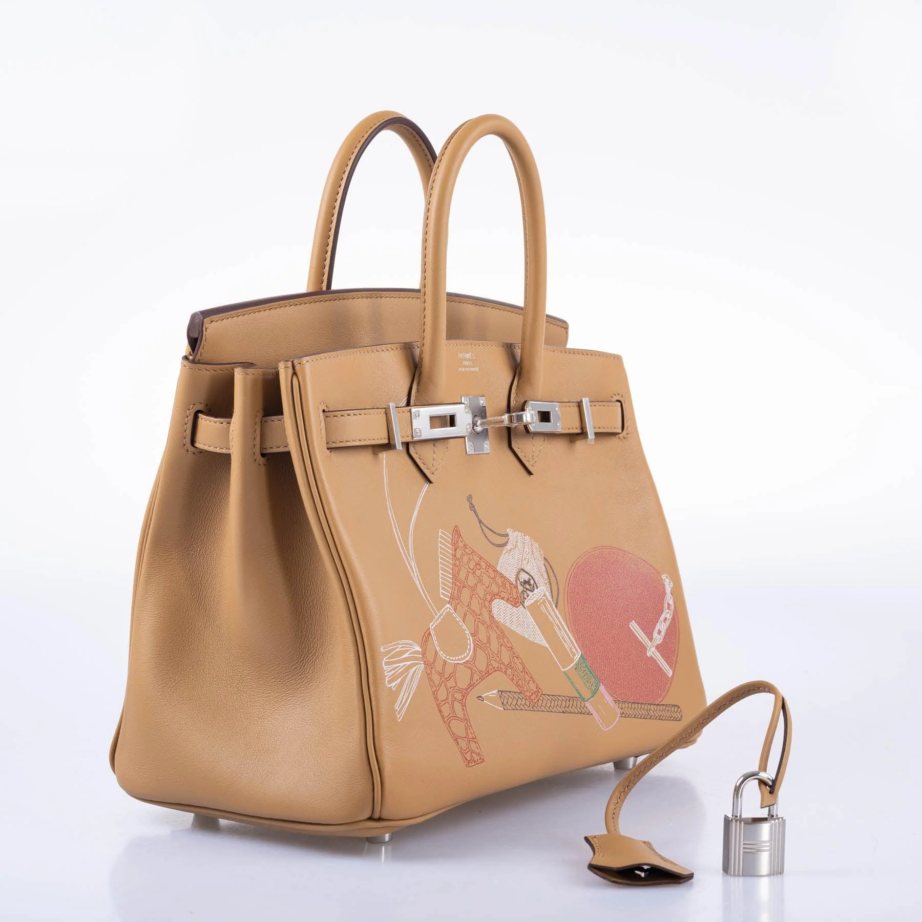 Hermès In and Out Birkin 25 Biscuit Printed Swift Palladium Hardware