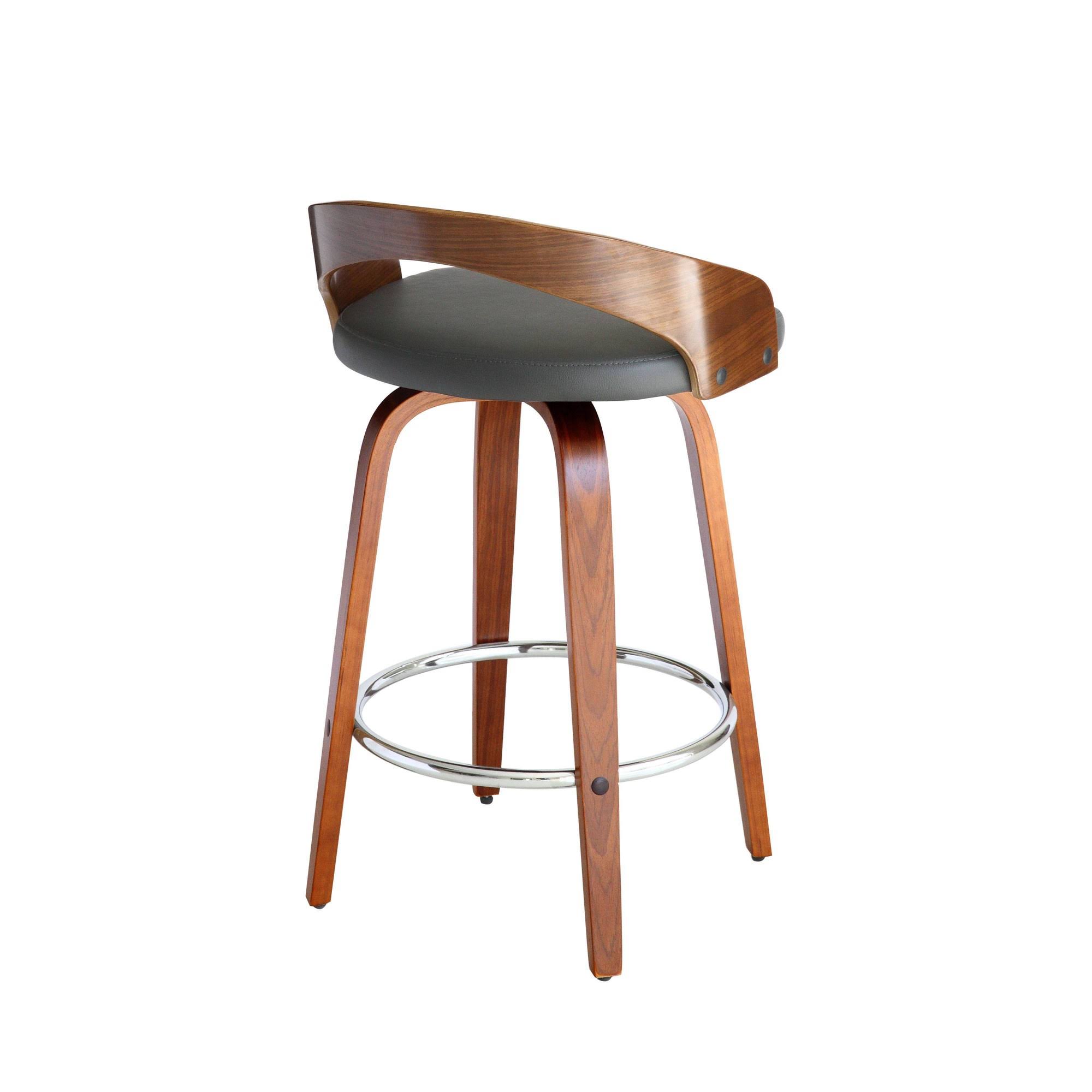 Armen Living Sonia 26x22 Counter Height Barstool in Walnut Wood Finish with Gray Faux Leather