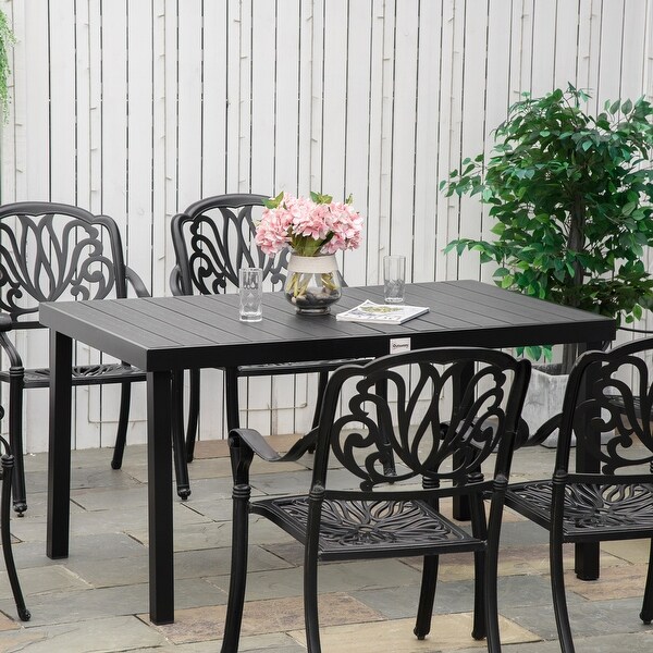 Outsunny Patio Dining Table for 6,Rectangular Aluminum Outdoor Table for Garden Lawn Backyard,Black
