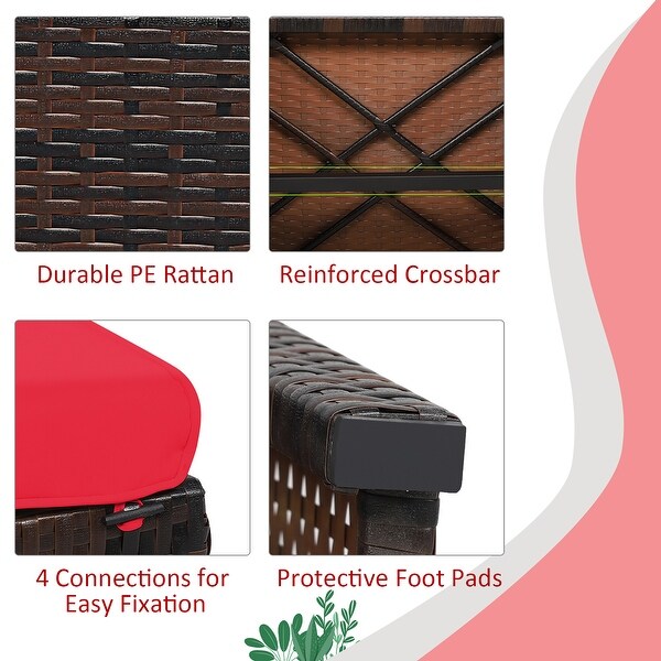 Costway 2PCS Patio Rattan Ottoman Cushioned Seat Foot Rest Furniture