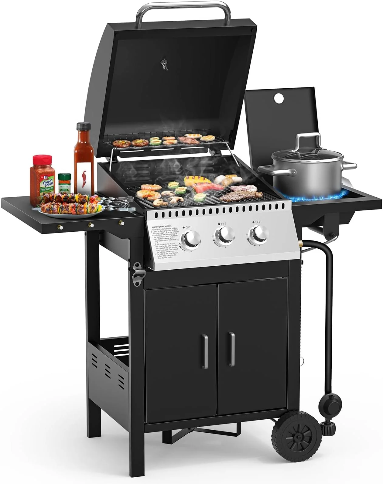 4-Burner Propane Gas Grill with Porcelain-Enameled Cast Iron Grates and Side Burne G0141A