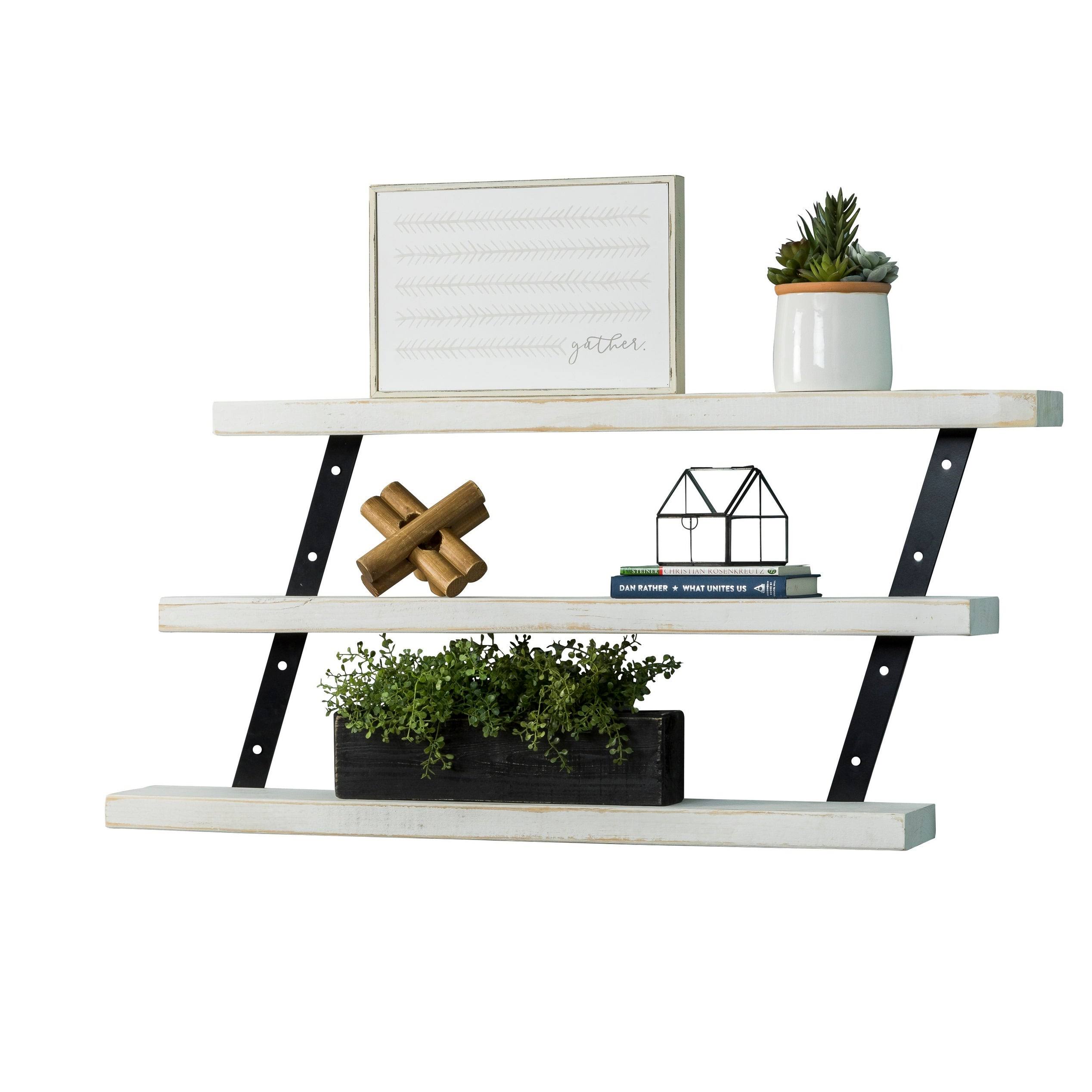 Del Hutson Designs Dark Walnut 36Inch Industrial 3-Tier Floating Shelf, Brown