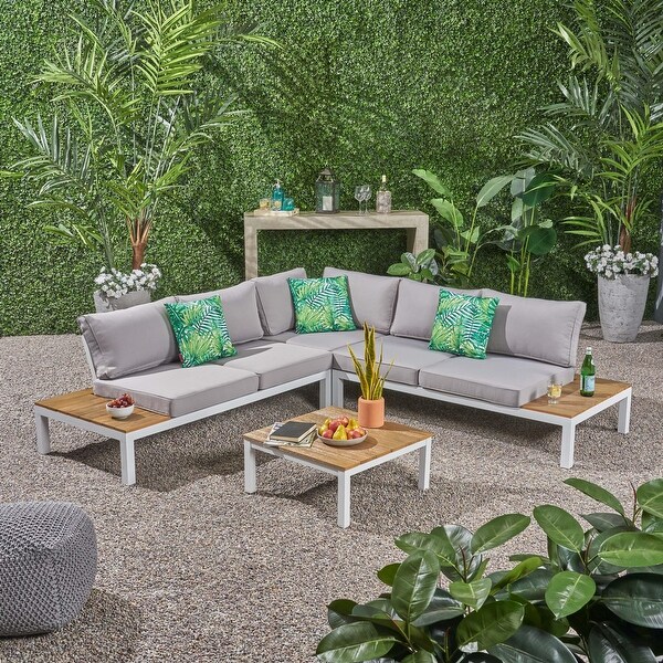 Eldon Outdoor Aluminum VShaped Sectional Sofa Set by Christopher Knight Home