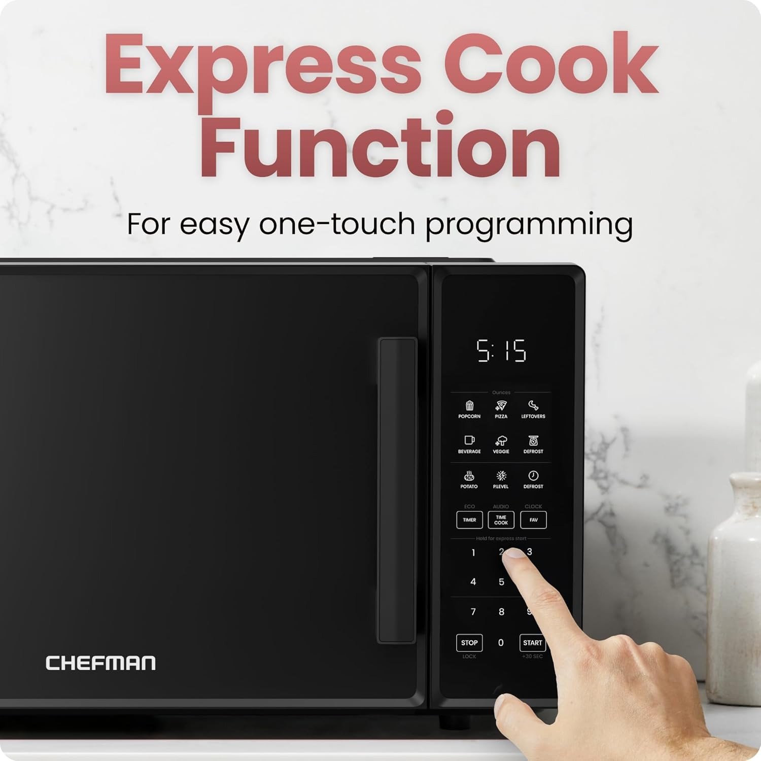 Countertop Microwave Oven 1.1 Cu. Ft., 1000 Watts with 10 Power Levels, 6 Cooking Presets with One-Touch Express Cook, Eco Mode, Child Safety Lock, & Mute Button – Black