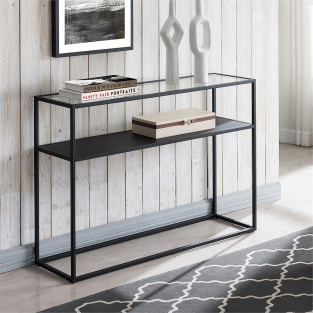 Black And Bronze Console Table With Solid Metal Shelf Henn amp hart
