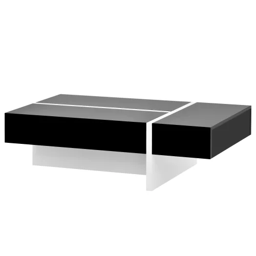 ON-TREND Contemporary Rectangle Design Living Room Furniture, Modern High Gloss Surface Cocktail Table, Center Table for Sofa or Upholstered Chairs，45.2*25.5*13.7in, Black