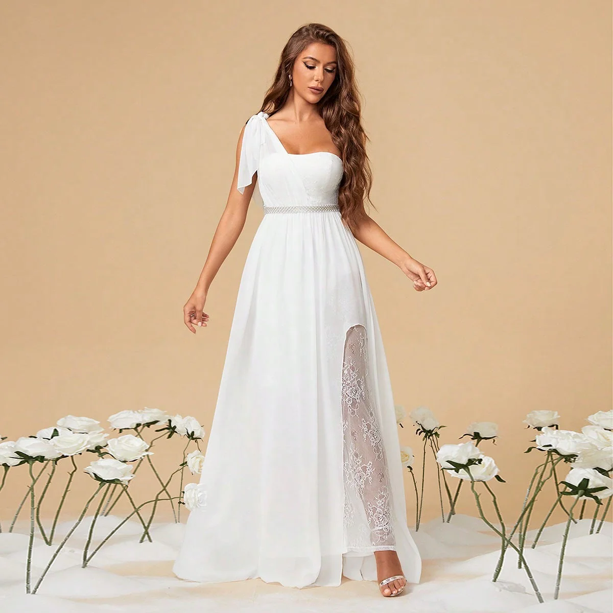 Elegant One Shoulder Maxi Dress with SlitClistos