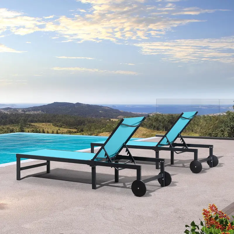 PURPLE LEAF Tanning Lounge Set – Adjustable Aluminum Reclining Chairs with Face-Down Hole, Wheels, Pillows & Matching Table