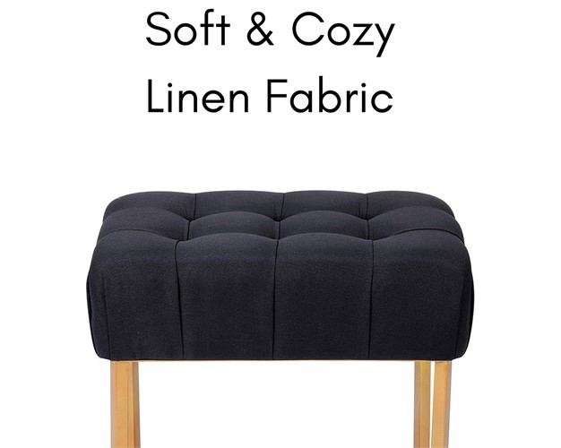 Birdrock Home Rectangular Tufted Black Foot Stool Ottoman With Pale Gold Legs