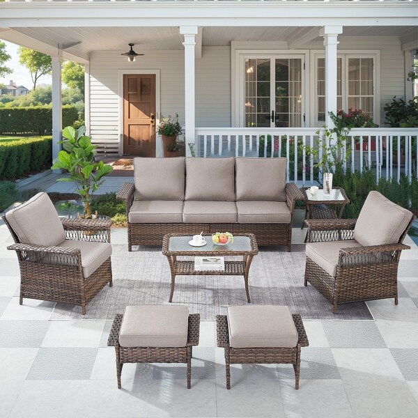 Patio Sofa with Club Chairs,Ottomans,Table