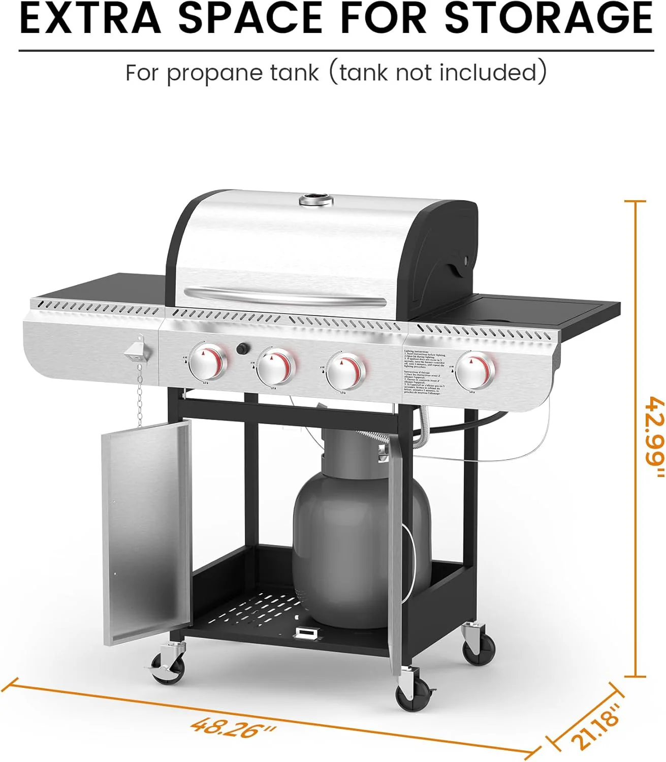 4-Burner Propane Gas Grill with Porcelain-Enameled Cast Iron Grates and Side Burne G0141A