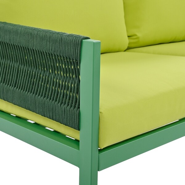 4Piece Rope Patio Furniture Set with Tempered Glass Table