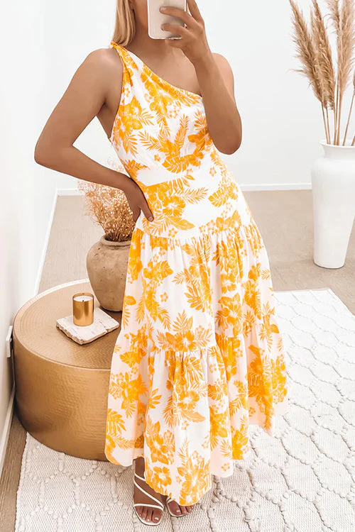 One Shoulder Floral Print Maxi DressClistos