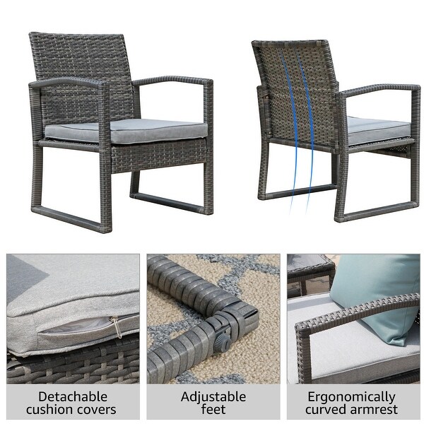 5Piece Patio Wicker Chat Set with Armchairs,Ottomans and Side Table