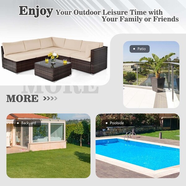 Costway 6PCS Patio Rattan Furniture Set Cushioned Sofa Coffee Table