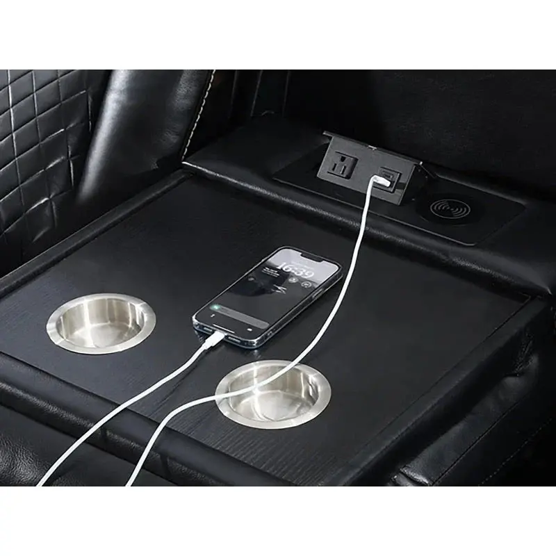 Power Reclining Sofa – Faux Leather Living Room Seating with Wireless Charging & LED Lighting