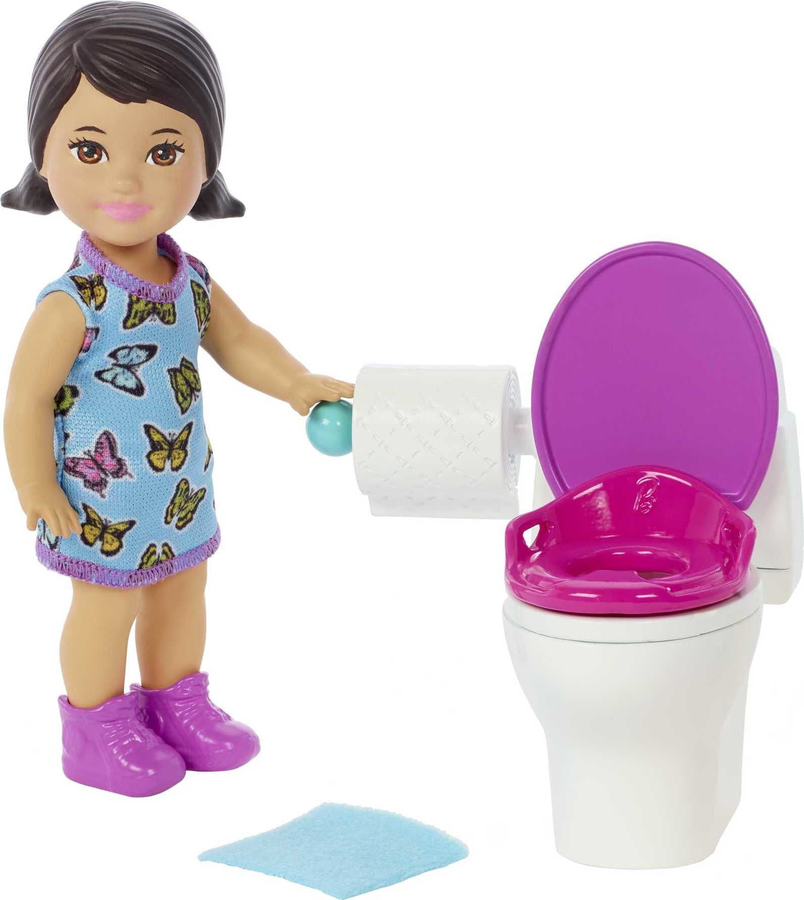 Barbie Skipper Babysitters Inc Potty-Time Set with Brunette Toddler Doll , Toilet & Accessories