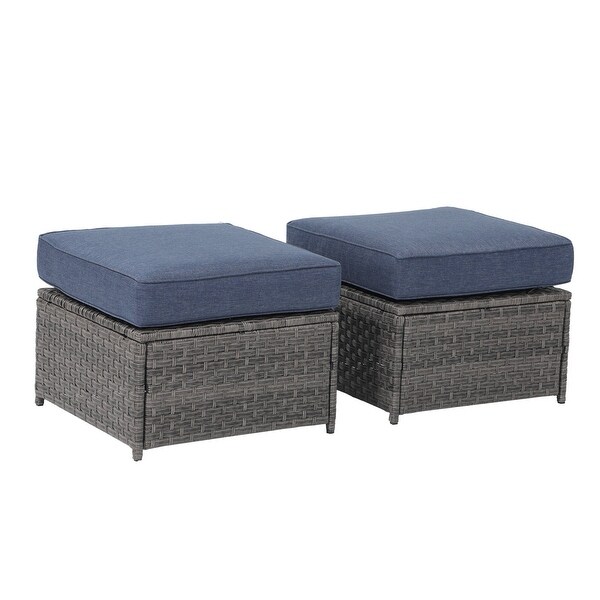 Patio 2 pieces Wicker Cushioned Ottoman