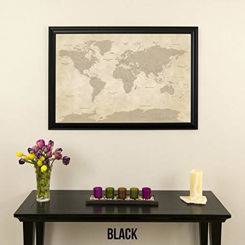 Push Pin Travel Maps Vintage World with Black Frame and Pins 24 x 36