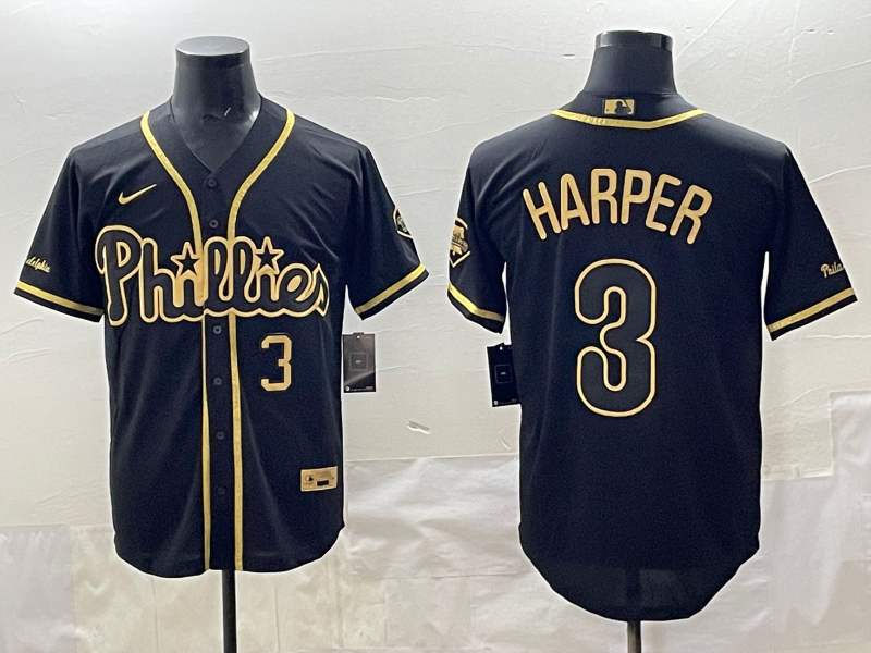 Men's Philadelphia Phillies Bryce Harper #3 Black Fashion Stitched Jersey