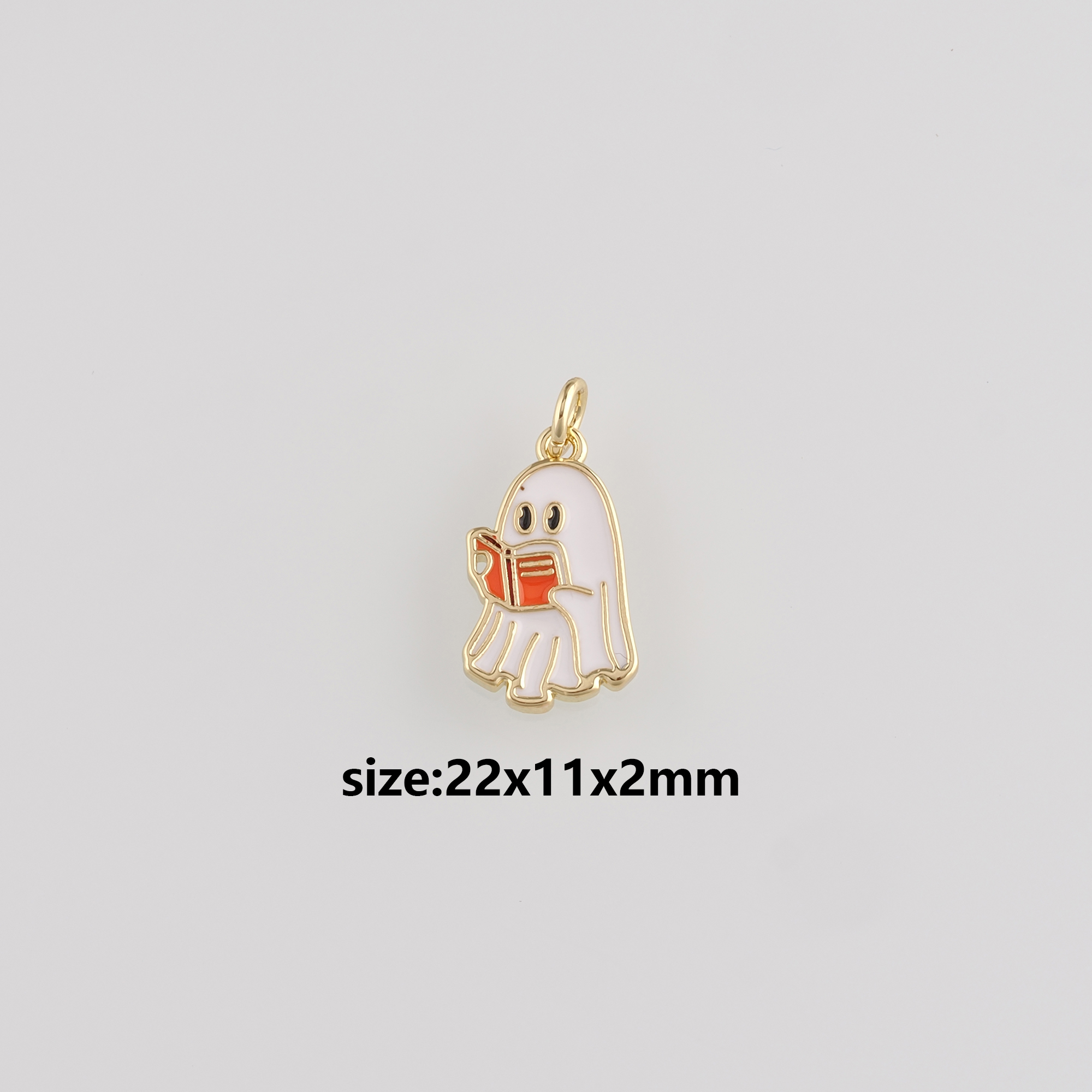 18K Gold Filled Ghost Pendant,Halloween Charm,Enamel Ghost Earrings Necklace for DIY Jewelry Making Supply