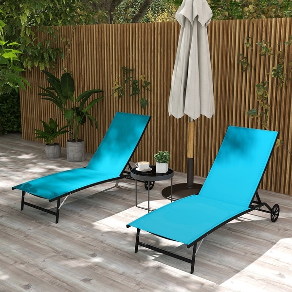 Outsunny Outdoor Chaise Lounge,2 Piece Lounge Chair with Wheels,Tanning Chair with 5 Adjustable Positions