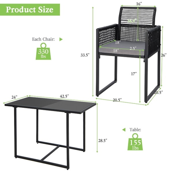 Costway 3PCS Patio PE Wicker Furniture Set Cushioned Chairs with