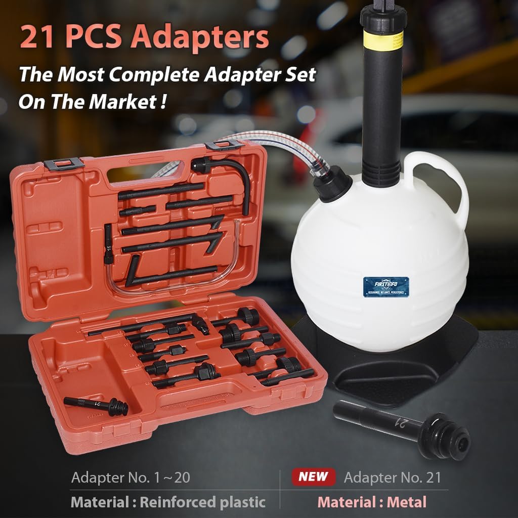 A1139HNUS Patented 12.5L Automatic Transmission Fluid Pump for ATF Filler System with 21 Pieces Taiwan-ATF Filling Adapters, Pneumatic and Manual Operation for Refilling Use