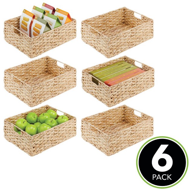 Mdesign Hyacinth Braided Woven Pantry Bin Basket Handles 6 Pack 16 X 12 X 6 Natural
