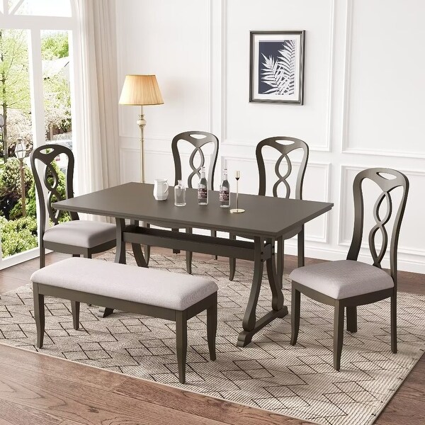 Trestle Dining Table Set with Upholstered Dining Chairs and Dining Bench