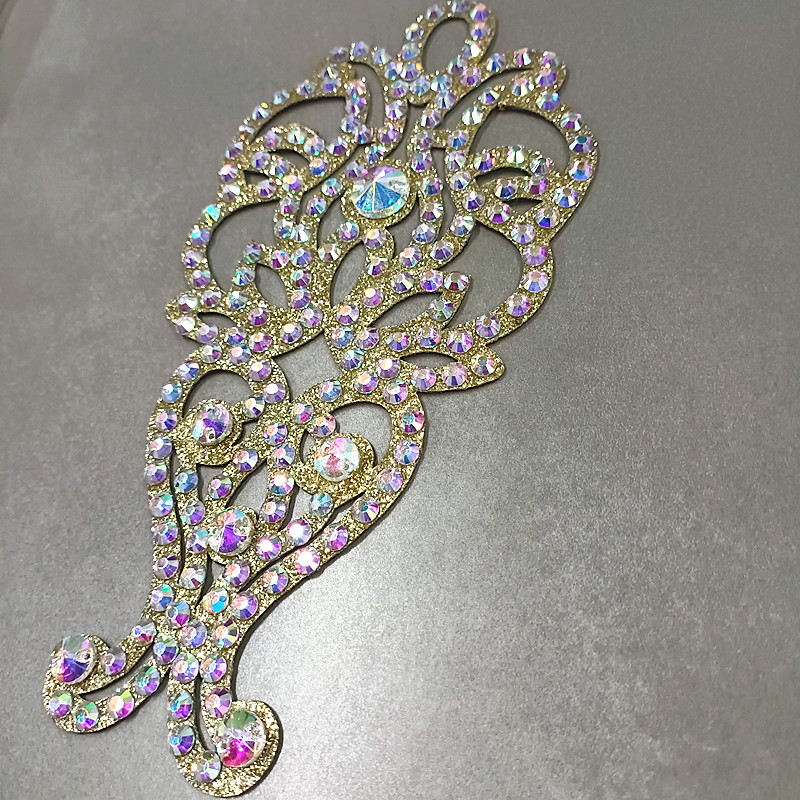 Gold ABCrystal Rhinestone Applique Large Rhinestone Patch Bridal Gown Dance Costume Evening Dress Garment Embellishment DIY BL03