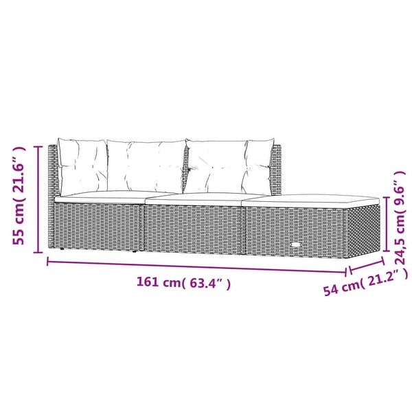 vidaXL 3 Piece Patio Lounge Set with Cushions Gray Poly Rattan
