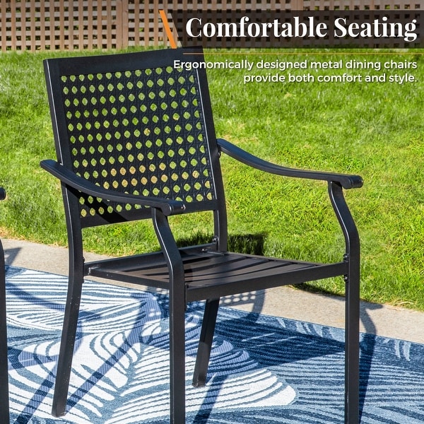 7Piece Patio Dining Set ,Large Round Dining Table with Umbrella Hole and Metal Swivel Dining Chairs