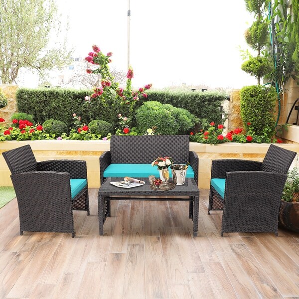Costway 8PCS Patio Rattan Furniture Set Cushioned Chair Sofa Coffee