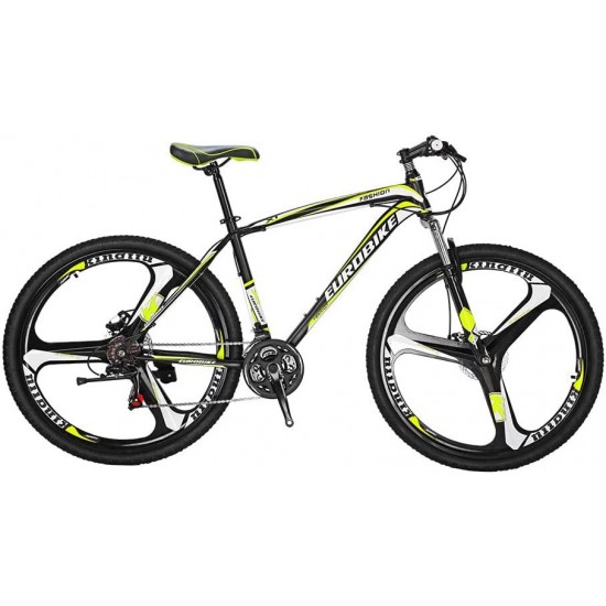 X1 27.5 Inch Adult Mountain Bike Steel Frame 3 Spoke Wheel Mechanical Disc Brake 21 Speed Gears System Front Suspension MTB Bicycle Blackyellow