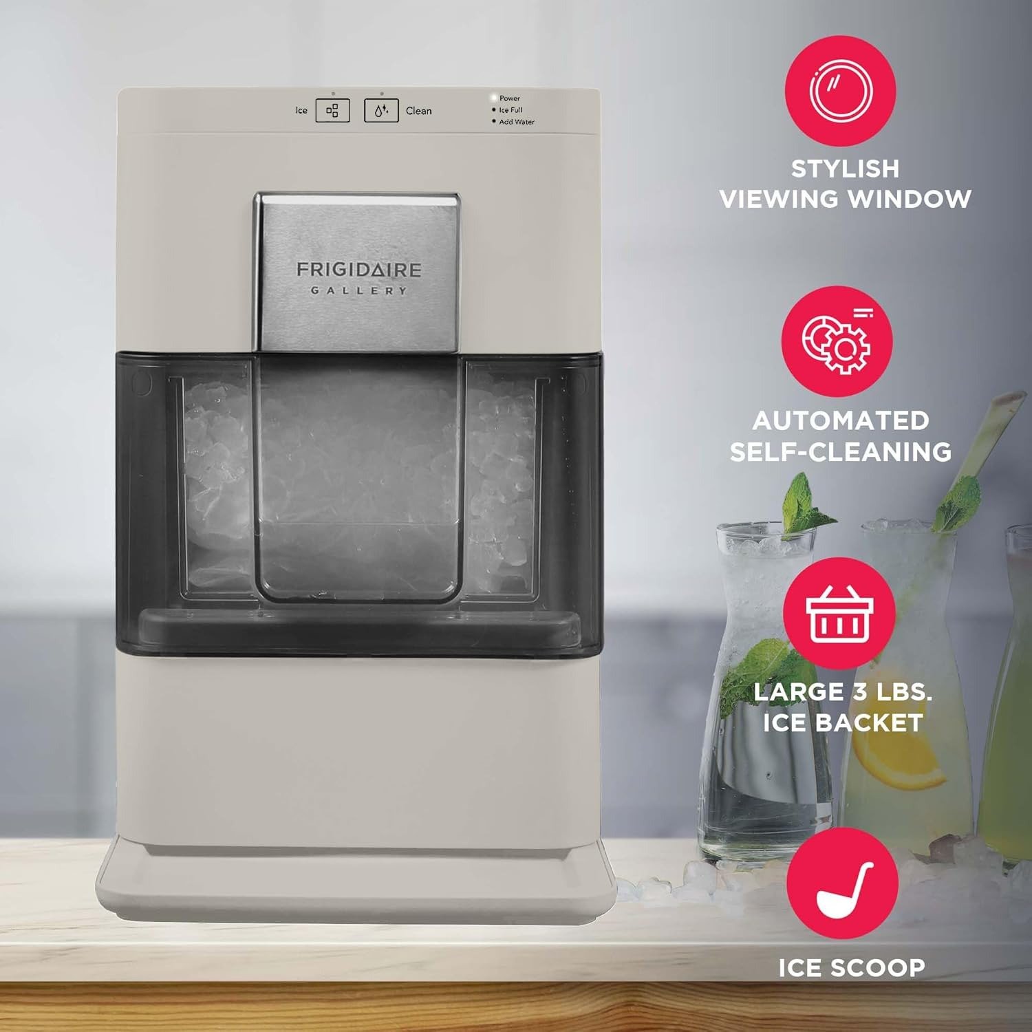 Nugget Ice Maker, Countertop Ice Machine with Transparent Window, Sonic Ice Maker with 44 lbs. Capacity, Auto Self Cleaning Ice Maker Machine, 2.0 Gen, Cream – 16.75D x 11.75W x 20.25H