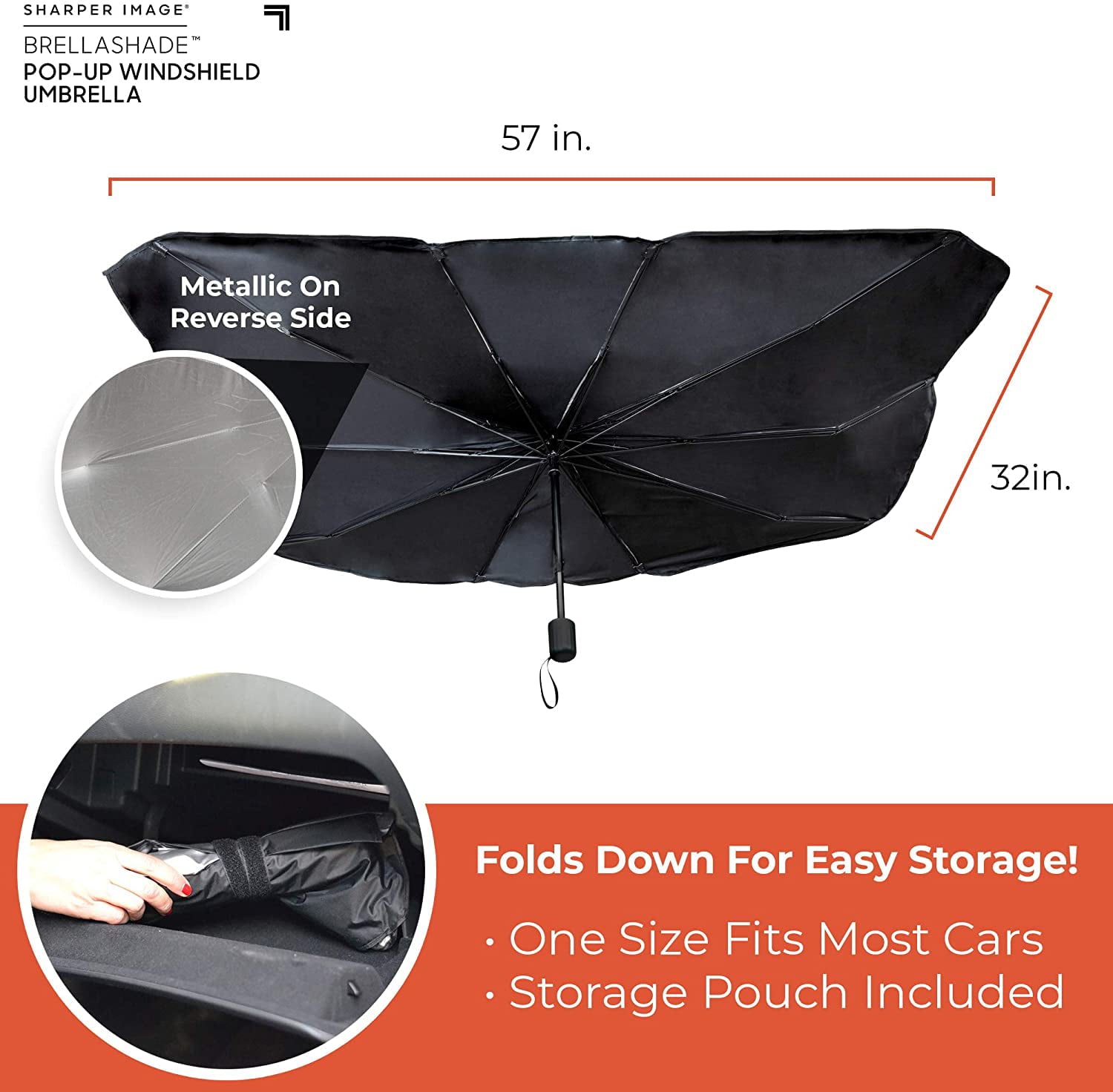 Sharper Image BrellaShade Pop-up Windshield Umbrella, Protects from UV Rays and Sun's Heat, Black