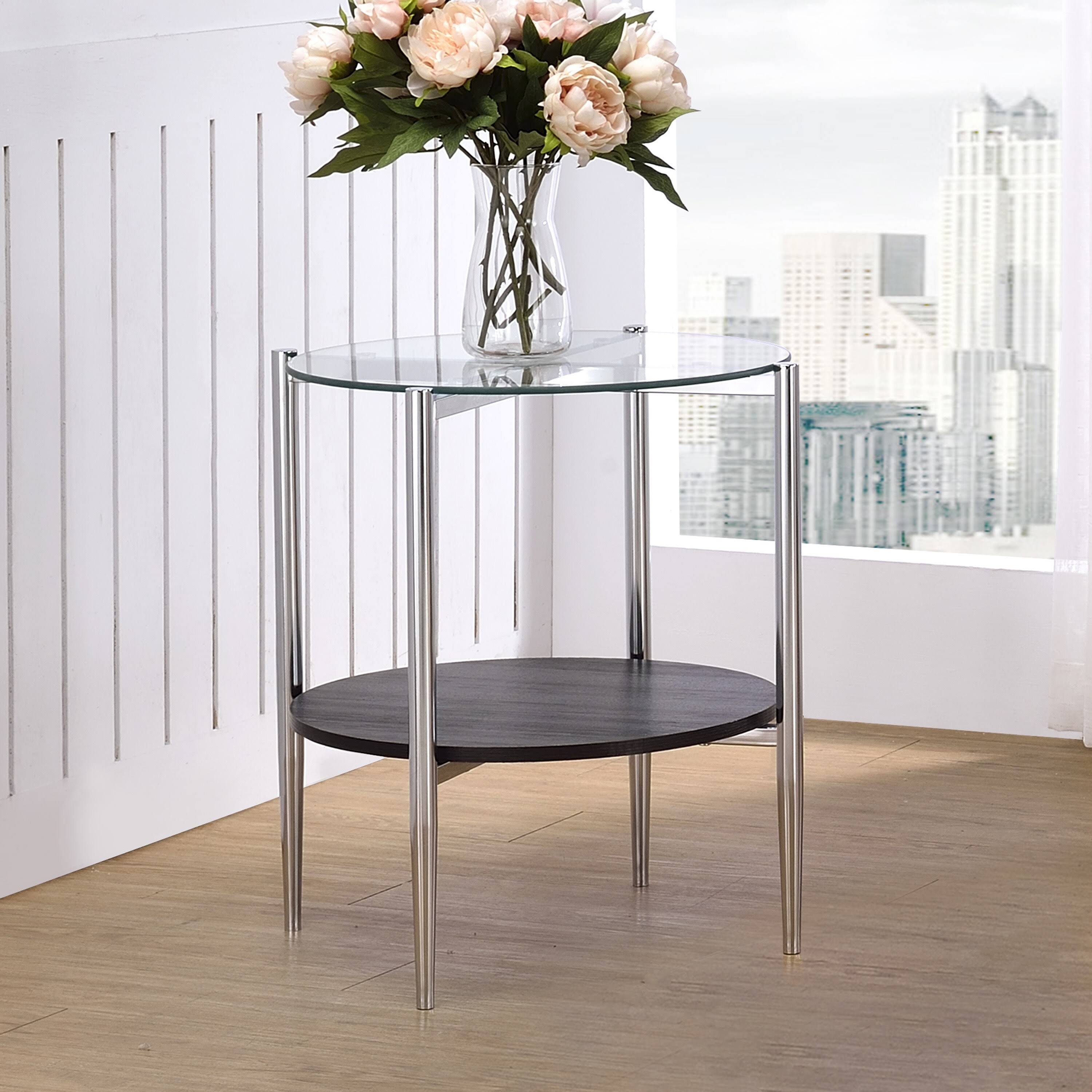 Porch u0026 den Bally Modern Mixed Media End Table - Chrome and Merlot